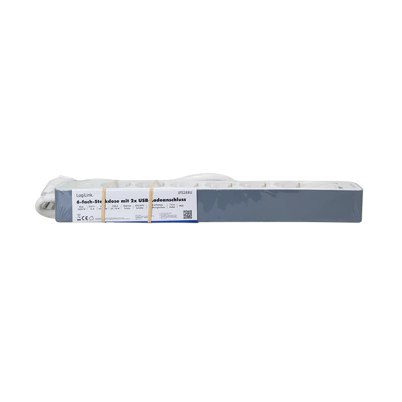 LogiLink regleta de enchufes con 6 tomas de seguridad, USB-A y USB-C PD 20W, interruptor basculante, 1,5 m, blanco