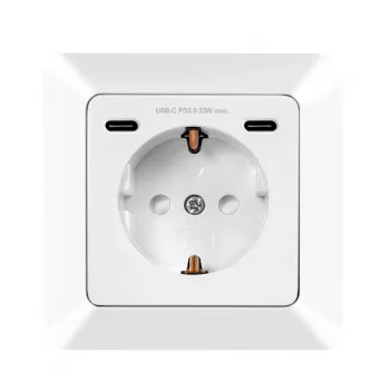 LogiLink Toma de pared con 1 toma Schuko y cargador USB-C de 2 puertos, 25W PD, blanco