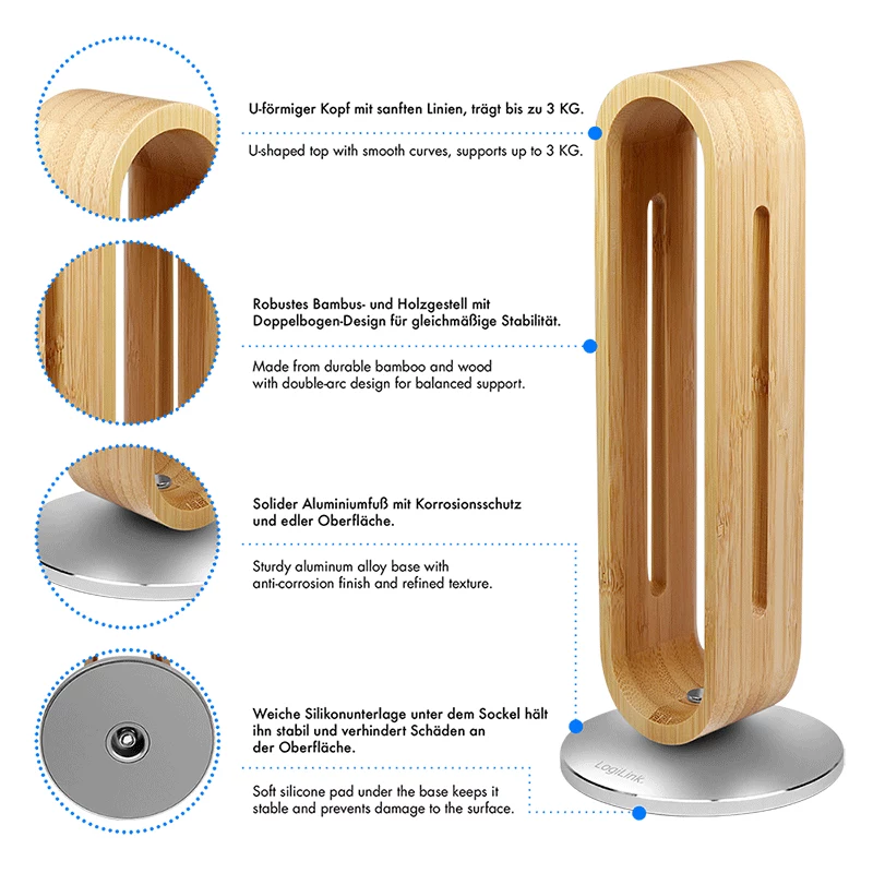 LogiLink AA0194 Soporte para auriculares marrón claro y plata