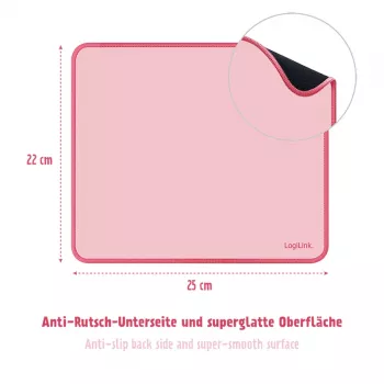 LogiLink alfombrilla de ratón 220 x 250 mm rosa - superficie textil, base de goma antideslizante