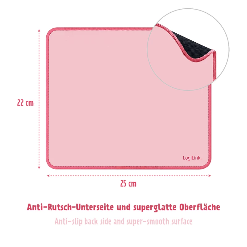 LogiLink alfombrilla de ratón 220 x 250 mm rosa - superficie textil, base de goma antideslizante
