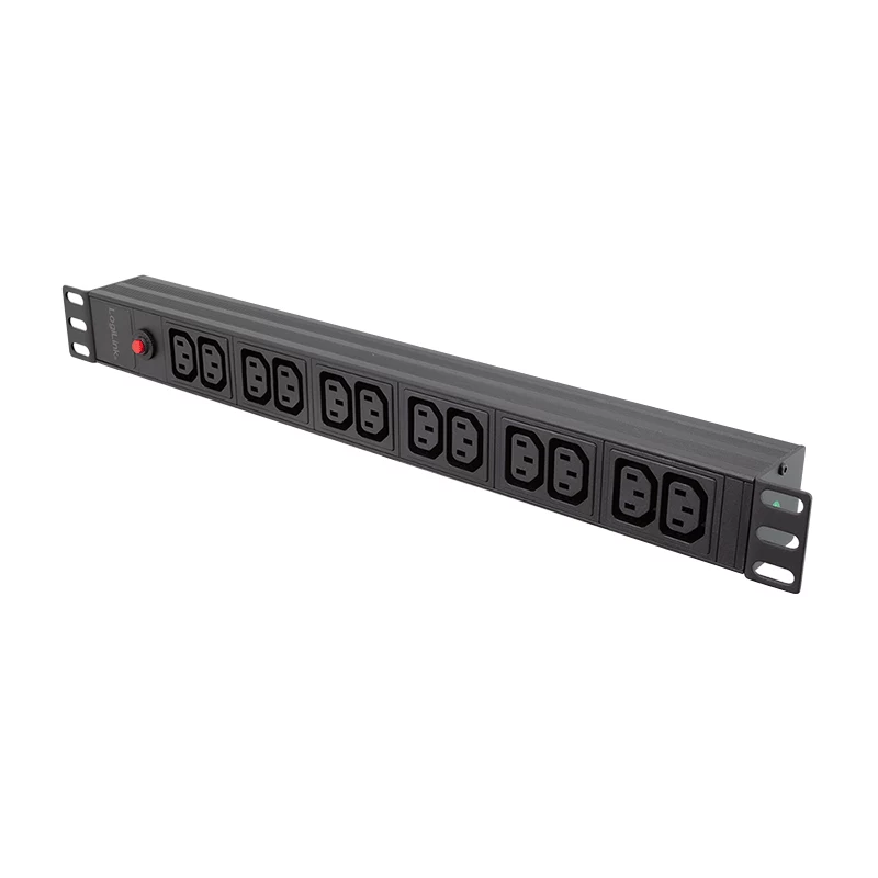 LogiLink 19 inch 1U rack PDU con 12 tomas IEC C13, 10A, con protección contra sobrecarga