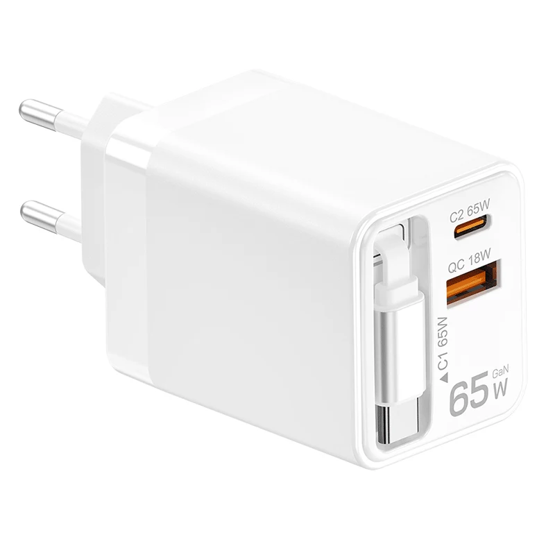 LogiLink cargador USB-A/C 65 W GaN 3 puertos blanco con cable USB-C