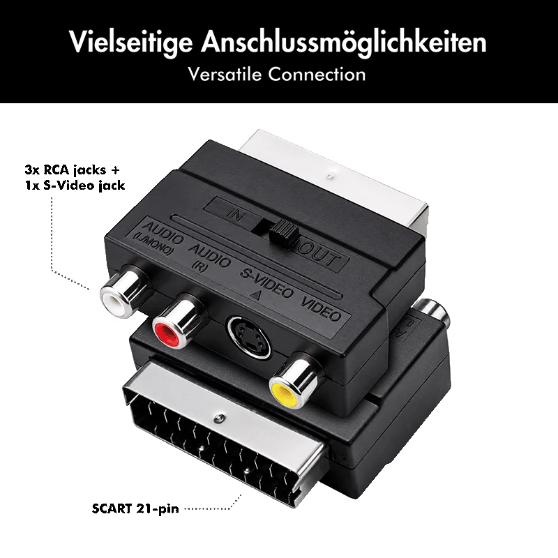 LogiLink adaptador SCART a RCA/S-Video con conmutador, negro
