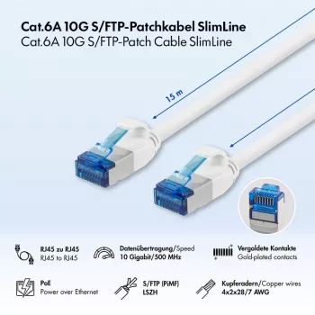 LogiLink Cable de red SlimLine Cat.6A S/FTP LSZH, blanco, 15 m