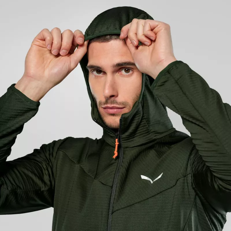 Salewa Puez Altavia PL HD Hombre Chaqueta de forro polar con capucha - Verde oscuro, Talla M