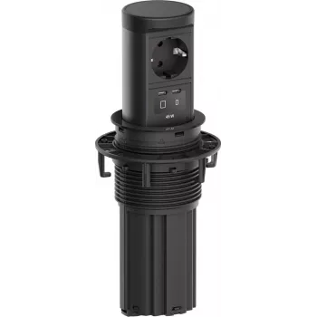 Bachmann ELEVATOR2 módulo de corriente pop-up para escritorio con toma Schuko y USB-C PD 45W, Jet Black, cable 0,5m