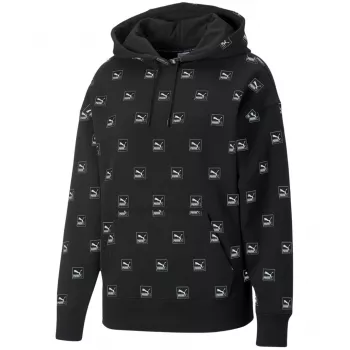 PUMA Brand Love AOP Hoodie FL Negro 535706 01 Sudadera para hombre Relaxed Fit All-Over-Print