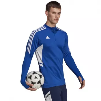 adidas Condivo 22 sudadera de entrenamiento hombre con media cremallera azul y blanco HA6271