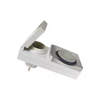 LogiLink ET0006 Temporizador mecánico para exterior, IP44, 3680 W, 16 A, programa diario, 96 segmentos, intervalos de 15 minutos, Schuko, negro/gris