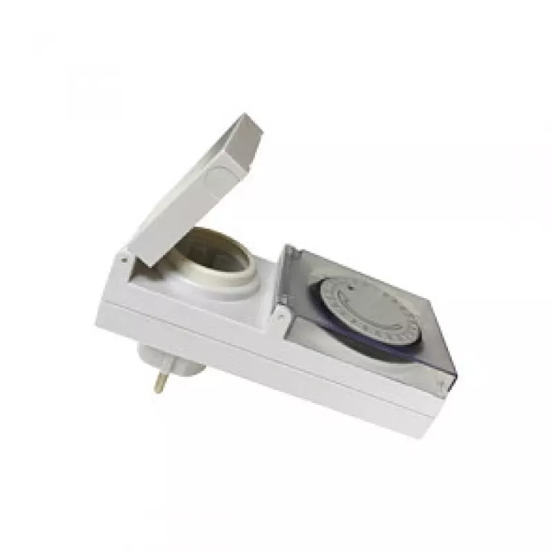 LogiLink ET0006 Temporizador mecánico para exterior, IP44, 3680 W, 16 A, programa diario, 96 segmentos, intervalos de 15 minutos, Schuko, negro/gris