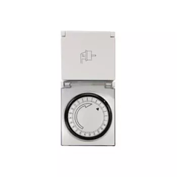 LogiLink ET0006 Temporizador mecánico para exterior, IP44, 3680 W, 16 A, programa diario, 96 segmentos, intervalos de 15 minutos, Schuko, negro/gris
