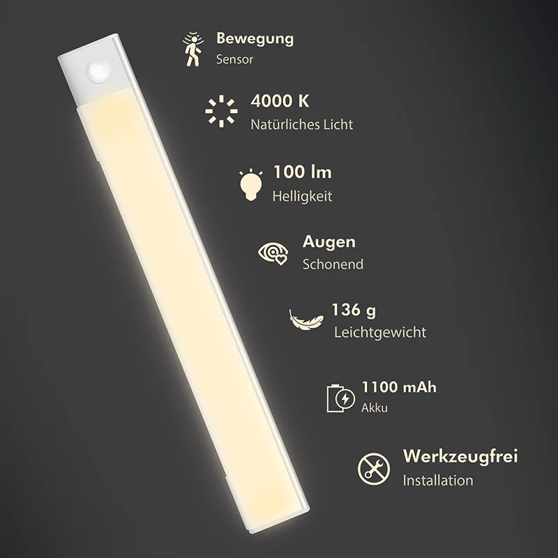 LogiLink luz LED bajo mueble, ultrafina, sensor PIR, 300mm, 100lm
