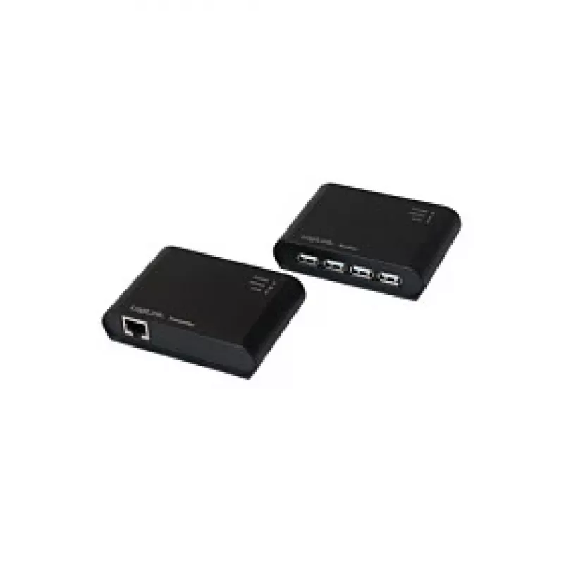 LogiLink Extensor USB 2.0 Cat.5 con Hub de 4 Puertos, 50 m, Negro
