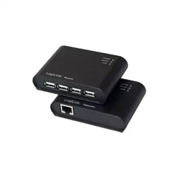 LogiLink Extensor USB 2.0 Cat.5 con Hub de 4 Puertos, 50 m, Negro