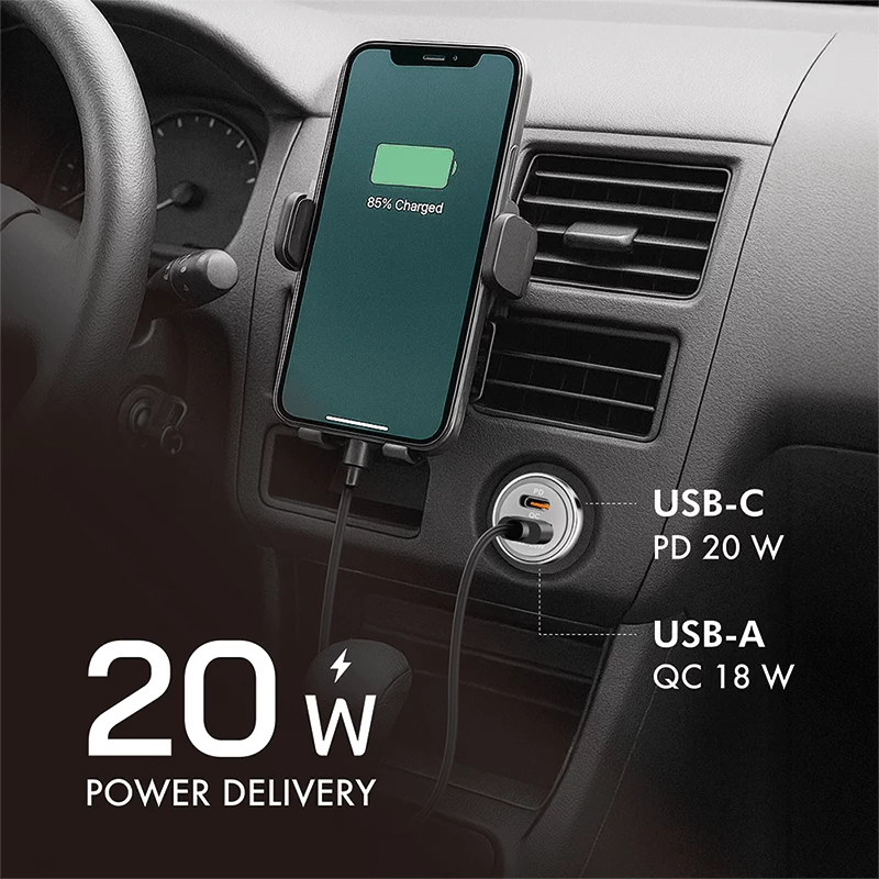 LogiLink Cargador de Coche USB, 2 Puertos, Carga Rápida 20W, Plata