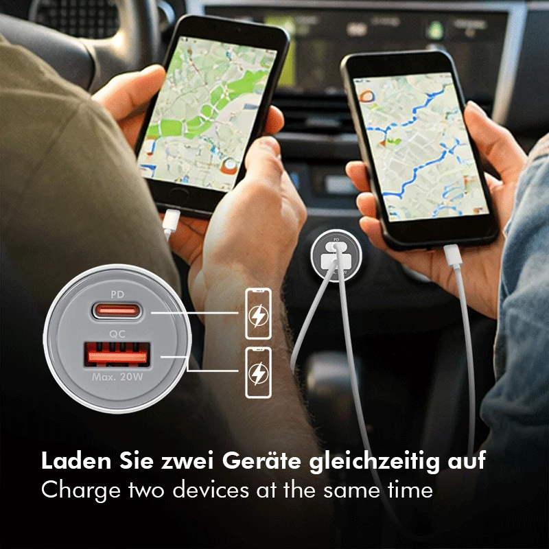 LogiLink Cargador de Coche USB, 2 Puertos, Carga Rápida 20W, Plata