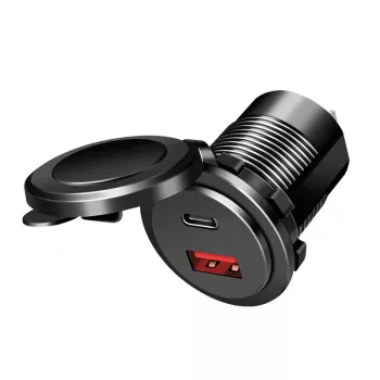 LogiLink PA0330 Cargador USB de coche empotrable, USB-A + USB-C, 60 W, Power Delivery, negro
