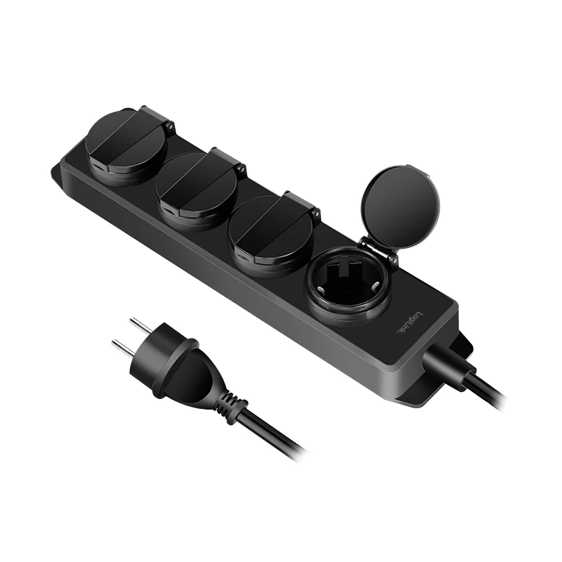 LogiLink Caja de Distribución Eléctrica para Exterior con Regleta de 4 Tomas, IP54, Verde, 2m Cable