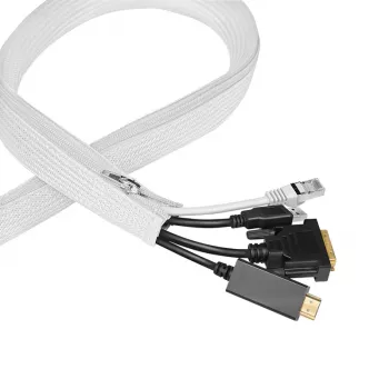LogiLink Funda de Gestión de Cables con Cremallera, Poliéster, Blanco, 2m, 30mm de Diámetro Exterior