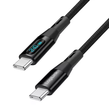 LogiLink cable USB 2.0 Type-C con indicador de potencia, C/M a C/M, 480 Mbps, 240W PD 3.1, nailon trenzado, negro, 1 m