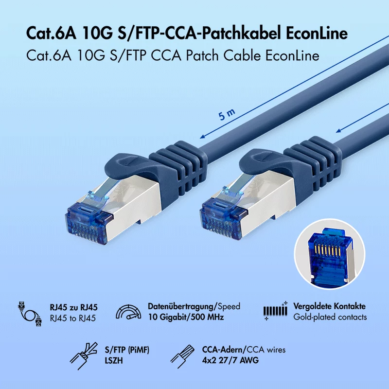 LogiLink cable de parcheo Cat.6A S/FTP LSZH, 5 m, azul, EconLine