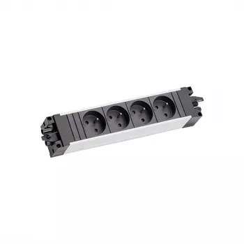Bachmann STEP ALU 6x UTE GST18 France – Regleta de enchufes de aluminio de 6 tomas con entrada GST18, 230V/16A, 3680W, plata/negro