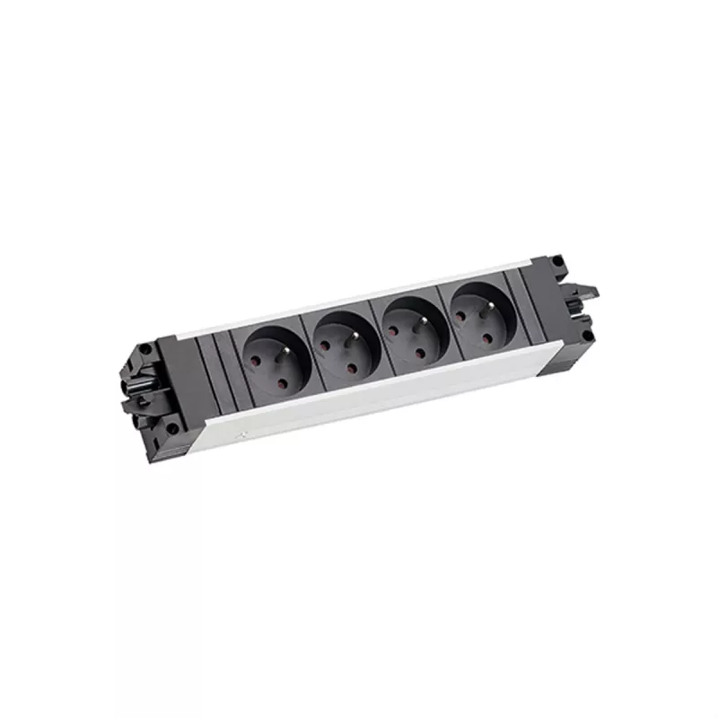 Bachmann STEP ALU 6x UTE GST18 France – Regleta de enchufes de aluminio de 6 tomas con entrada GST18, 230V/16A, 3680W, plata/negro