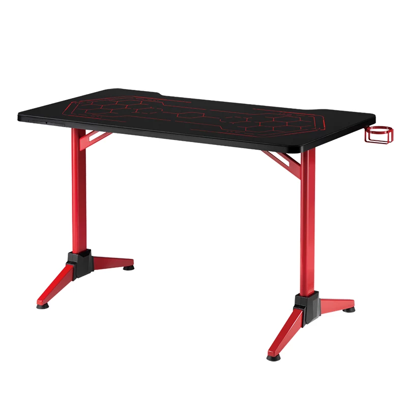 Escritorio gaming LogiLink, 120x60 cm, tablero de cristal templado con iluminación RGB, marco rojo