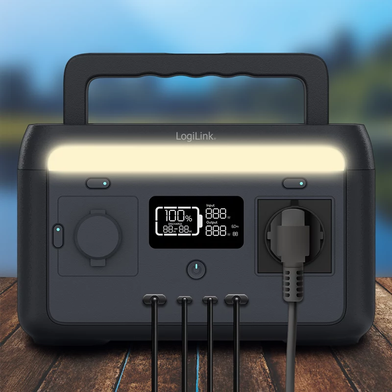 Estación de energía portátil LogiLink 300W batería LiFePO4, 288Wh onda senoidal pura, 60W USB-C PD, QC3.0, Solar Ready