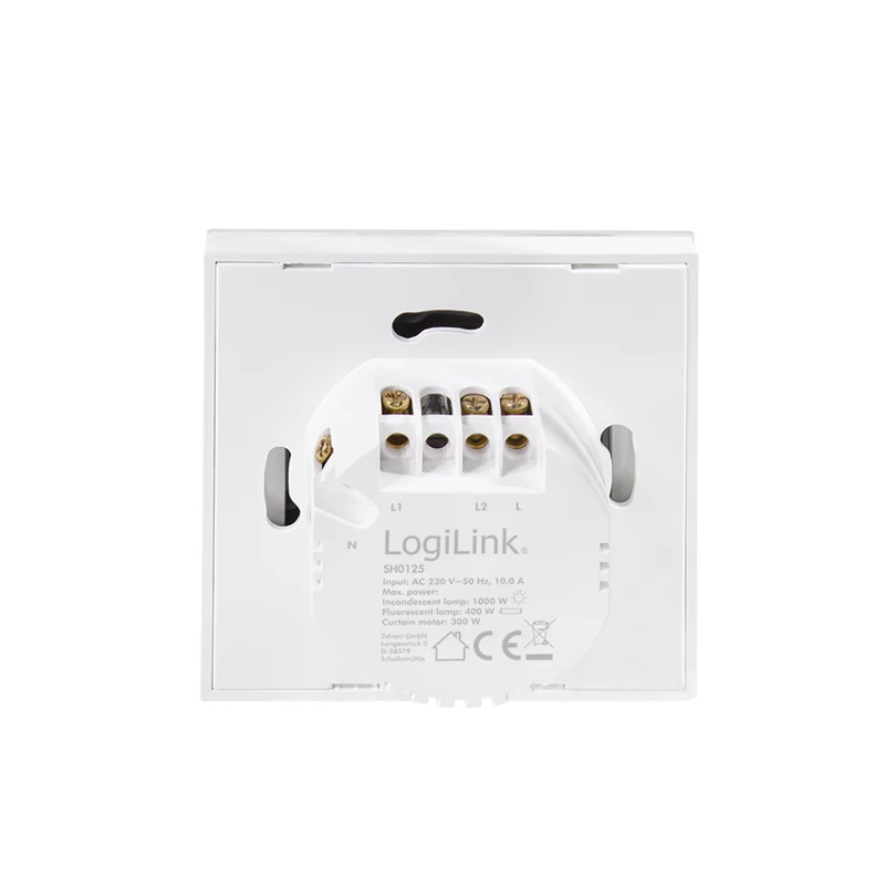 Interruptor de luz WiFi Smart EU LogiLink, 2 canales, compatible con Tuya, Blanco