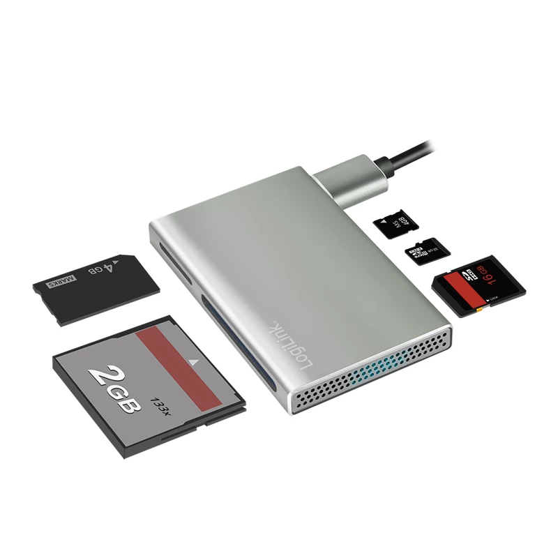 Lector de tarjetas LogiLink USB 3.2 Gen1 5 en 1, carcasa de metal, Plata