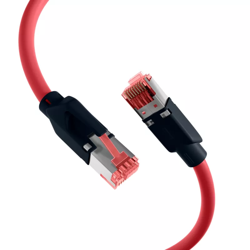 Cable patch industrial EFB Elektronik K8048PUI30 RJ45 Cat.6A S/FTP PUR, Draka UC900 TM21, cubierta resistente al aceite y UV, 4x2 x AWG26/7, 30 m, rojo