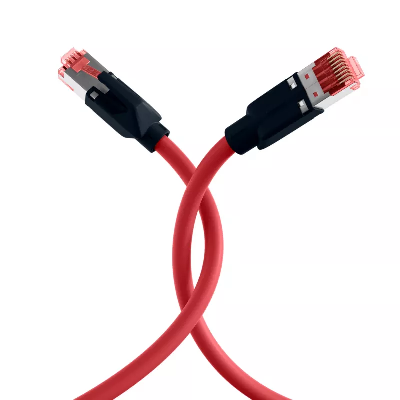 Cable patch industrial EFB Elektronik K8048PUI30 RJ45 Cat.6A S/FTP PUR, Draka UC900 TM21, cubierta resistente al aceite y UV, 4x2 x AWG26/7, 30 m, rojo