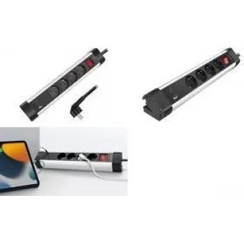 Regleta de enchufes de sobremesa LogiLink LPS278U, 4 tomas AC, USB-A QC 3.0 y USB-C PD 3.0, cable 1,5 m, Negro/Plata