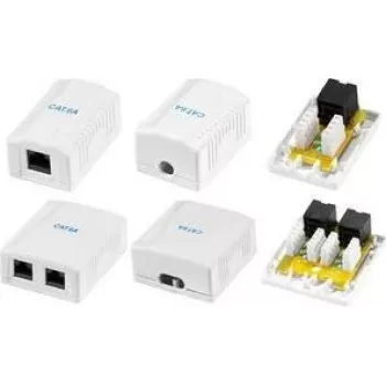 Toma de superficie LogiLink Cat.6A, 2x RJ45, Blanco (similar a RAL 9003), clase EA, apantallada, 10G, 500MHz, LSA, ISO/IEC 11801