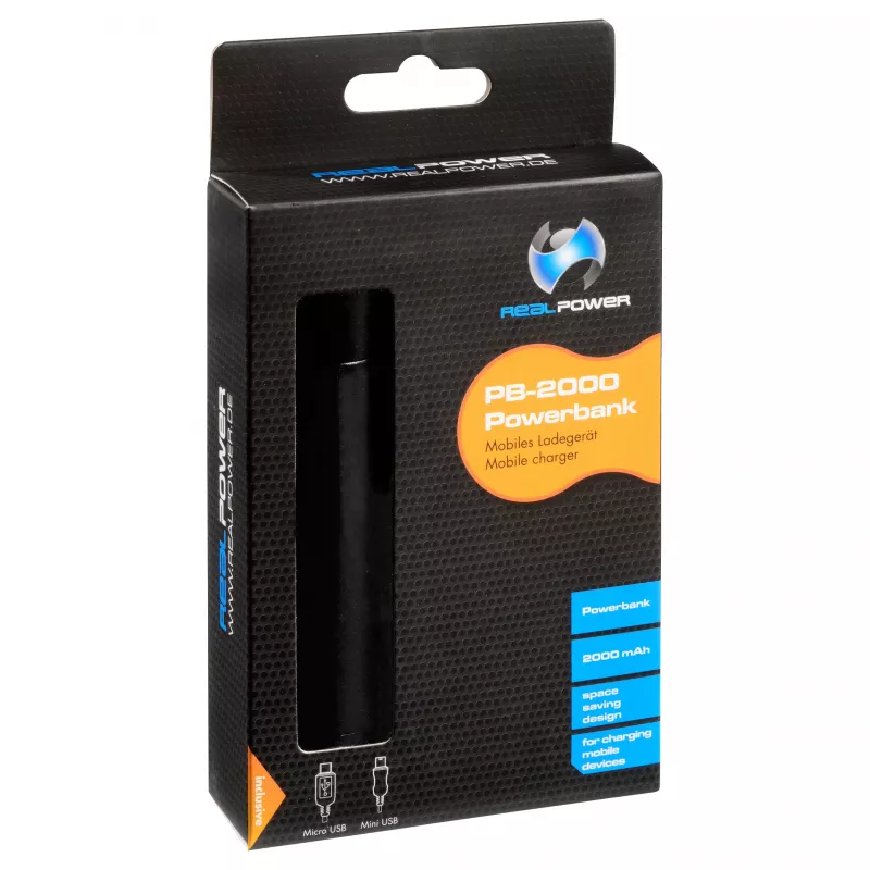 RealPower PB2000 batería externa de aluminio 2000 mAh, negra