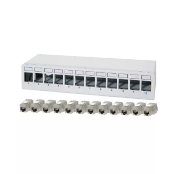 LogiLink NK4093 panel de parcheo de sobremesa Cat.6A, 12 puertos, gris claro (RAL 7035), blindado, acero sin tornillos