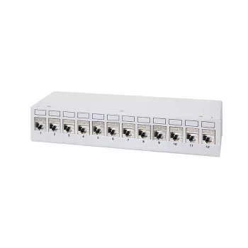 LogiLink NK4093 panel de parcheo de sobremesa Cat.6A, 12 puertos, gris claro (RAL 7035), blindado, acero sin tornillos