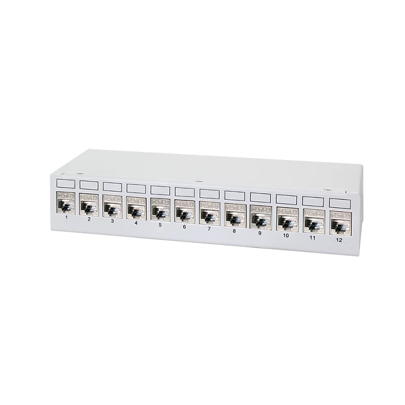 LogiLink NK4093 panel de parcheo de sobremesa Cat.6A, 12 puertos, gris claro (RAL 7035), blindado, acero sin tornillos