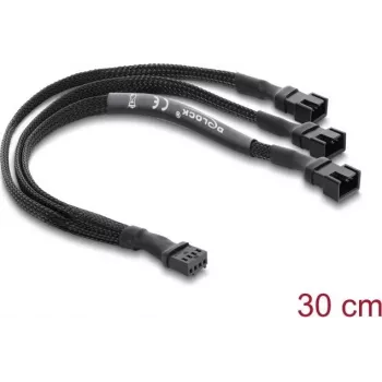 Delock cable divisor de ventilador 1 x conector hembra PWM de 4 pines a 2 x conector macho PWM de 4 pines (el segundo con 3 pines ocupados) funda trenzada 30 cm negro