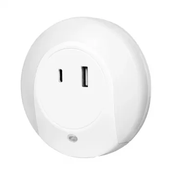 LogiLink luz de noche LED con sensor de crepúsculo, 1x USB-A y 1x USB-C, 18W de potencia total