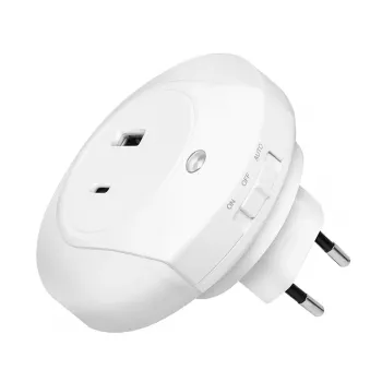 LogiLink luz de noche LED con sensor de crepúsculo, 1x USB-A y 1x USB-C, 18W de potencia total