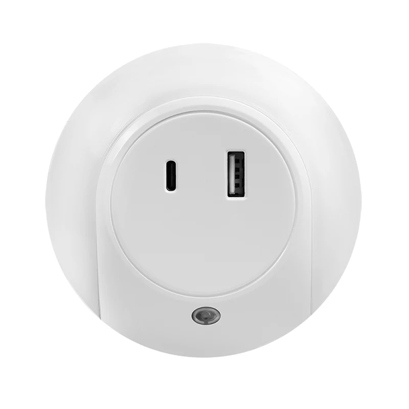 LogiLink luz de noche LED con sensor de crepúsculo, 1x USB-A y 1x USB-C, 18W de potencia total
