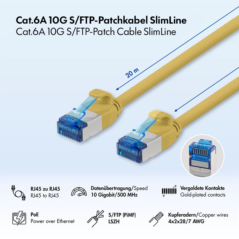 LogiLink SlimLine Cat.6A S/FTP LSZH cable de red, amarillo, 20 m