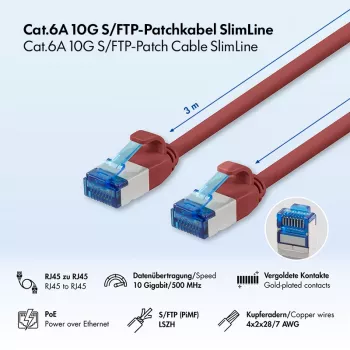 LogiLink SlimLine Cat.6A S/FTP LSZH cable de red, rojo, 3m, 10Gbps