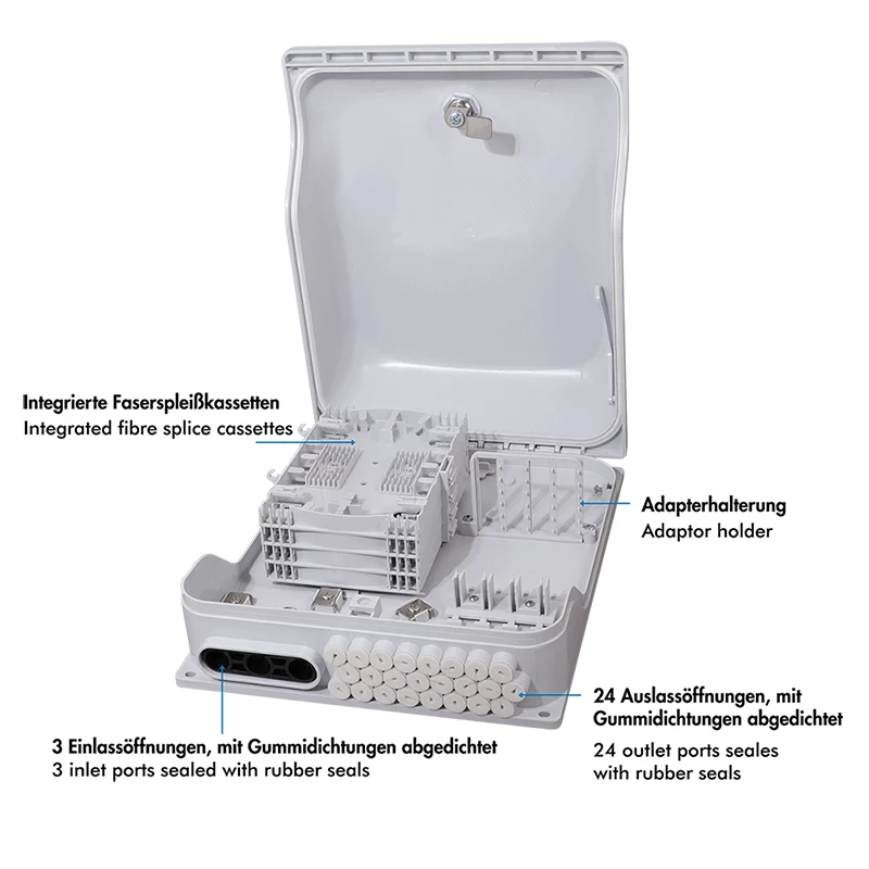 LOGILINK caja de distribución FTTX, 96 fibras, 24x LC dúplex o SC simplex, sin equipar, IP65, montaje en pared