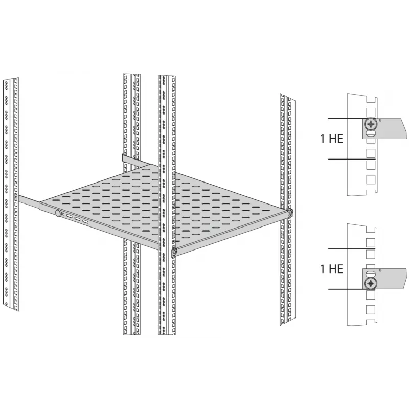 EFB Elektronik estante de rack fijo 19 pulgadas 0,5U, 70 kg de carga, 750-850 mm de profundidad, negro intenso (RAL 9005)