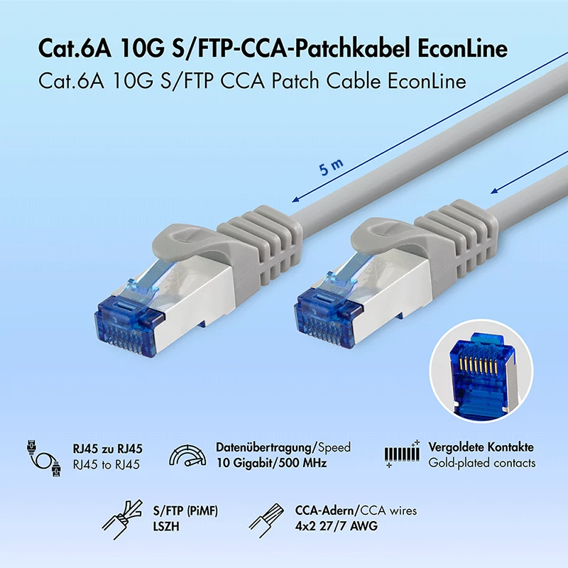 LogiLink Cat.6A CCA S/FTP LSZH cable de red, gris, 5 m, EconLine