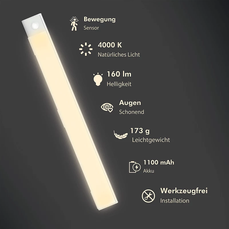 LogiLink Luz LED para debajo del armario, ultrafina, sensor PIR, 400mm, 160lm